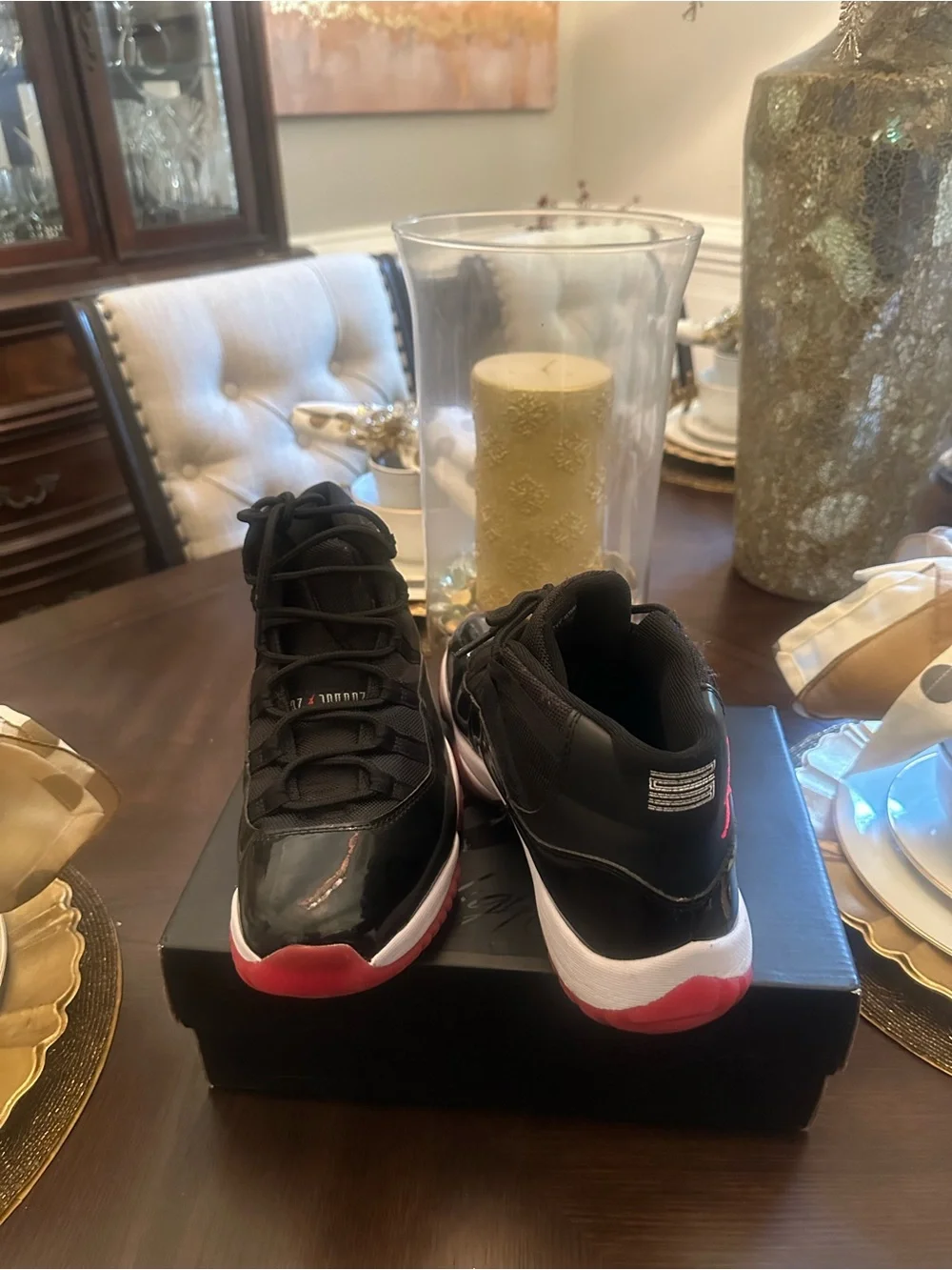 Slightly worn Jordan men’s Size 10 High-Top Sneakers in Black with Red Accents